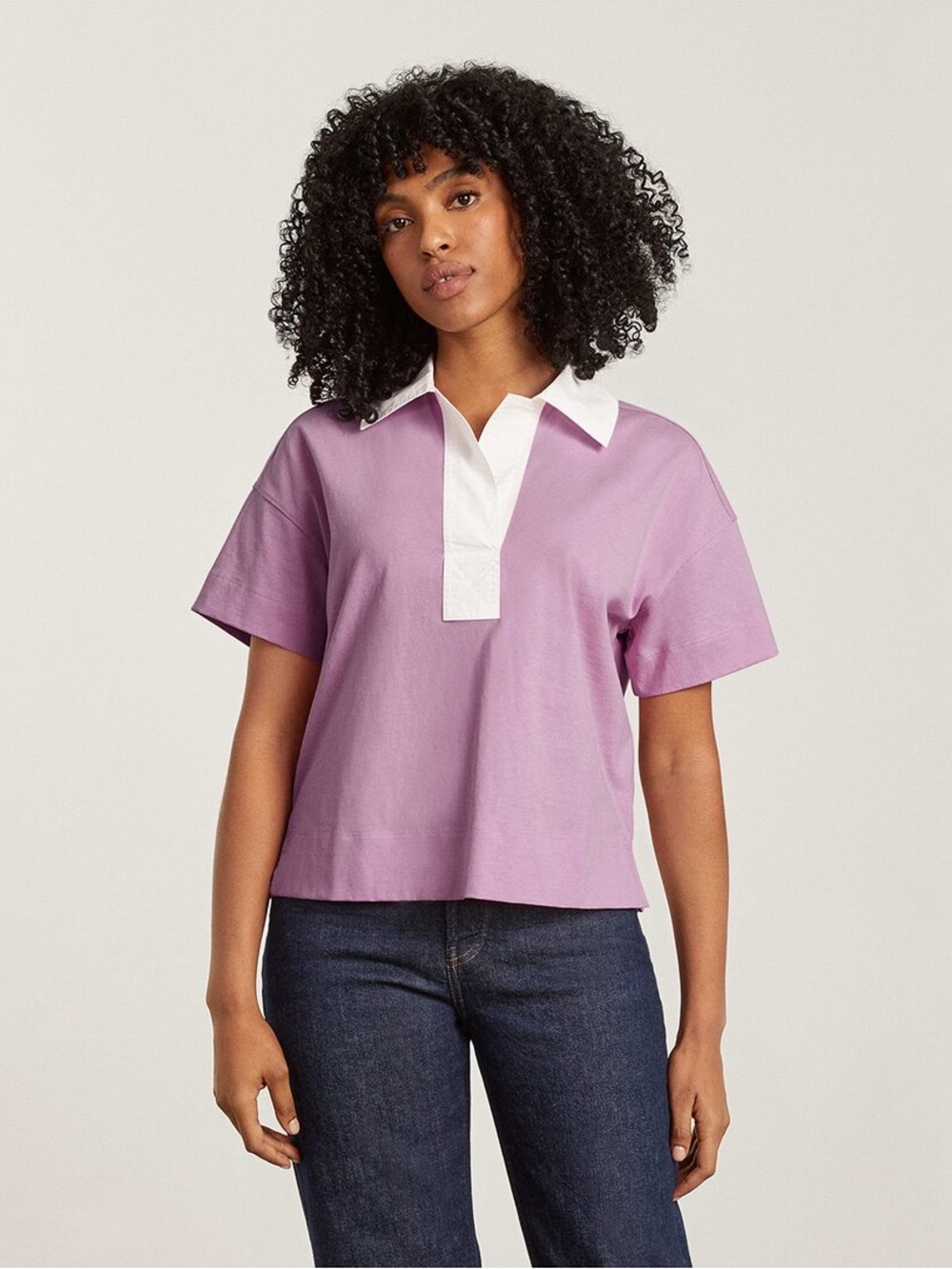 EVERLANE NWT size S Pink Polo Rugby Short Sleeve Top with White Collar